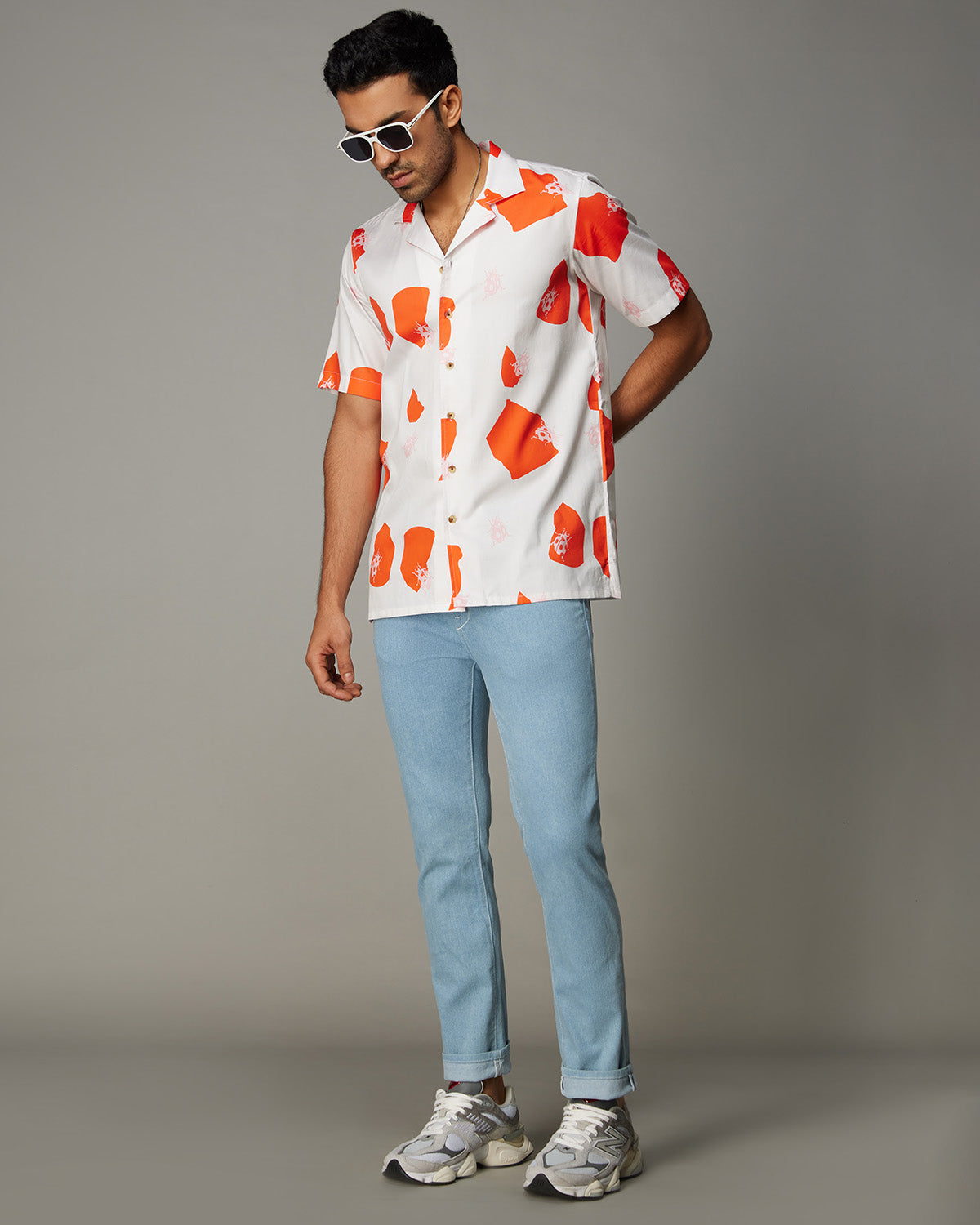 Abstract Printed Shirt - Orange & White