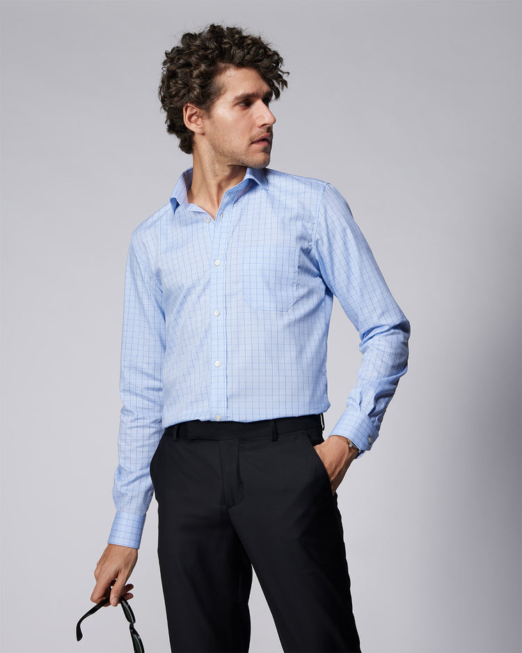 Cotton Checked Shirt - Dark & Light Blue