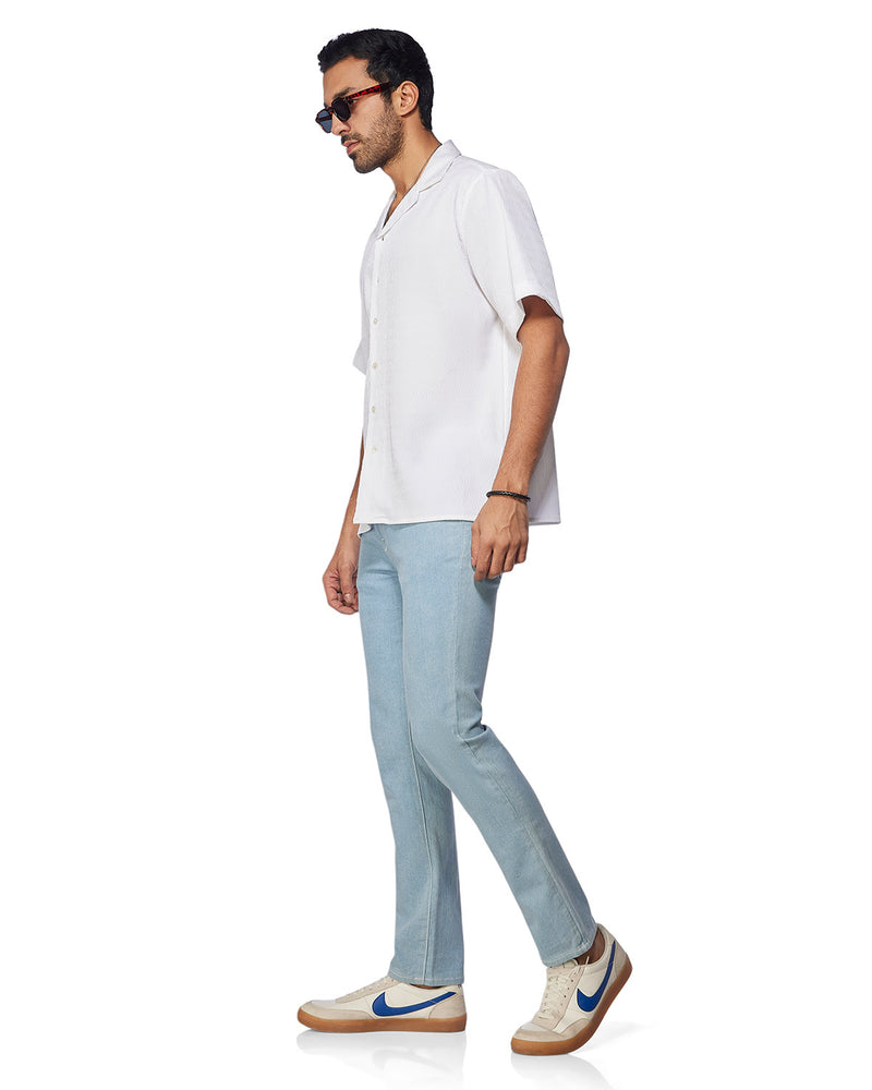 White Stretch Textured Shirt