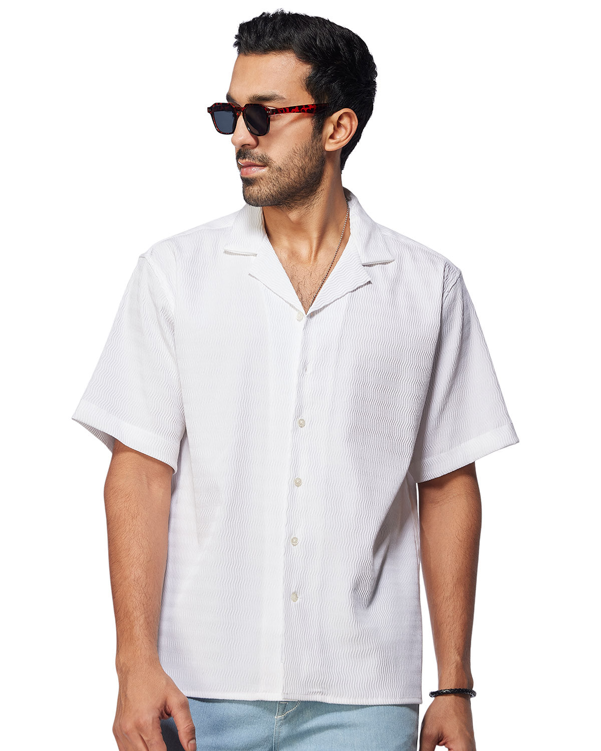 White Stretch Textured Shirt