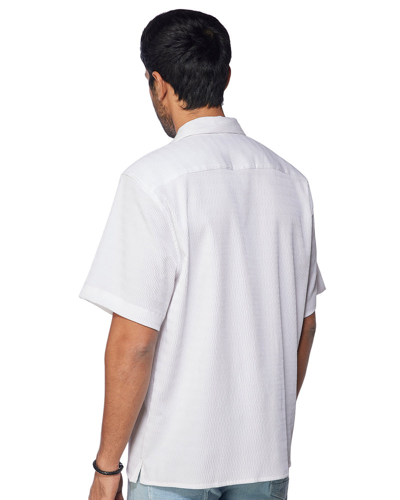 White Stretch Textured Shirt