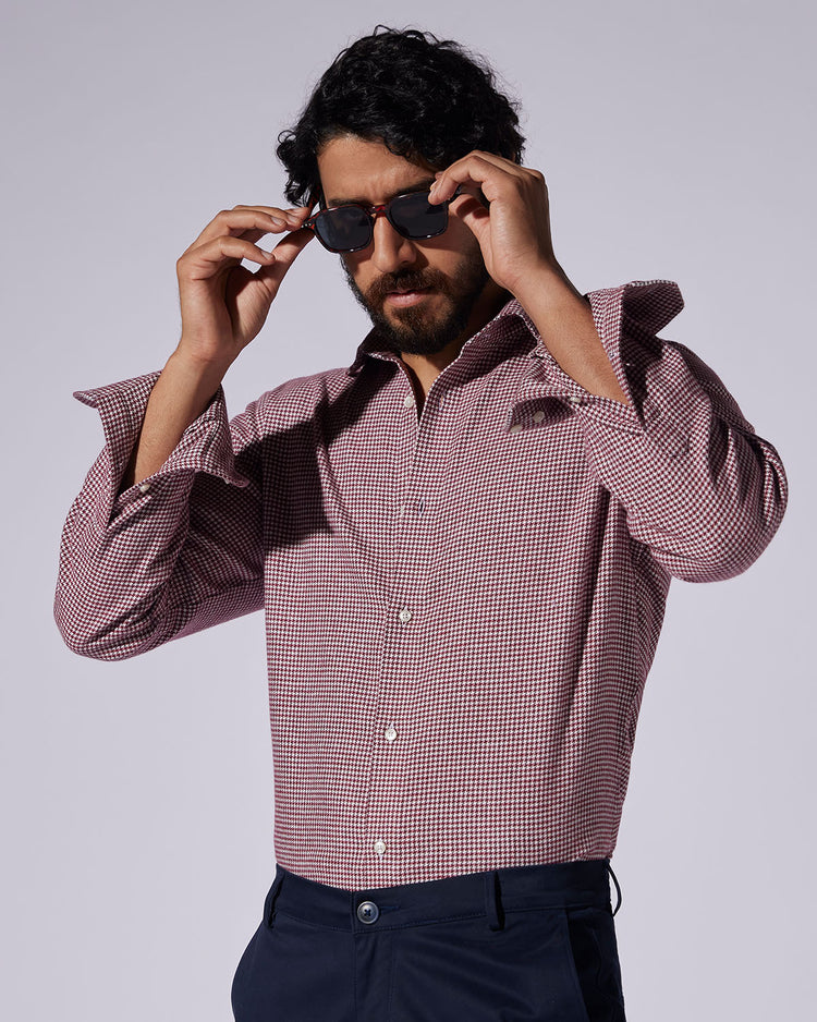 Japanese Brushed Houndstooth Shirt - Red