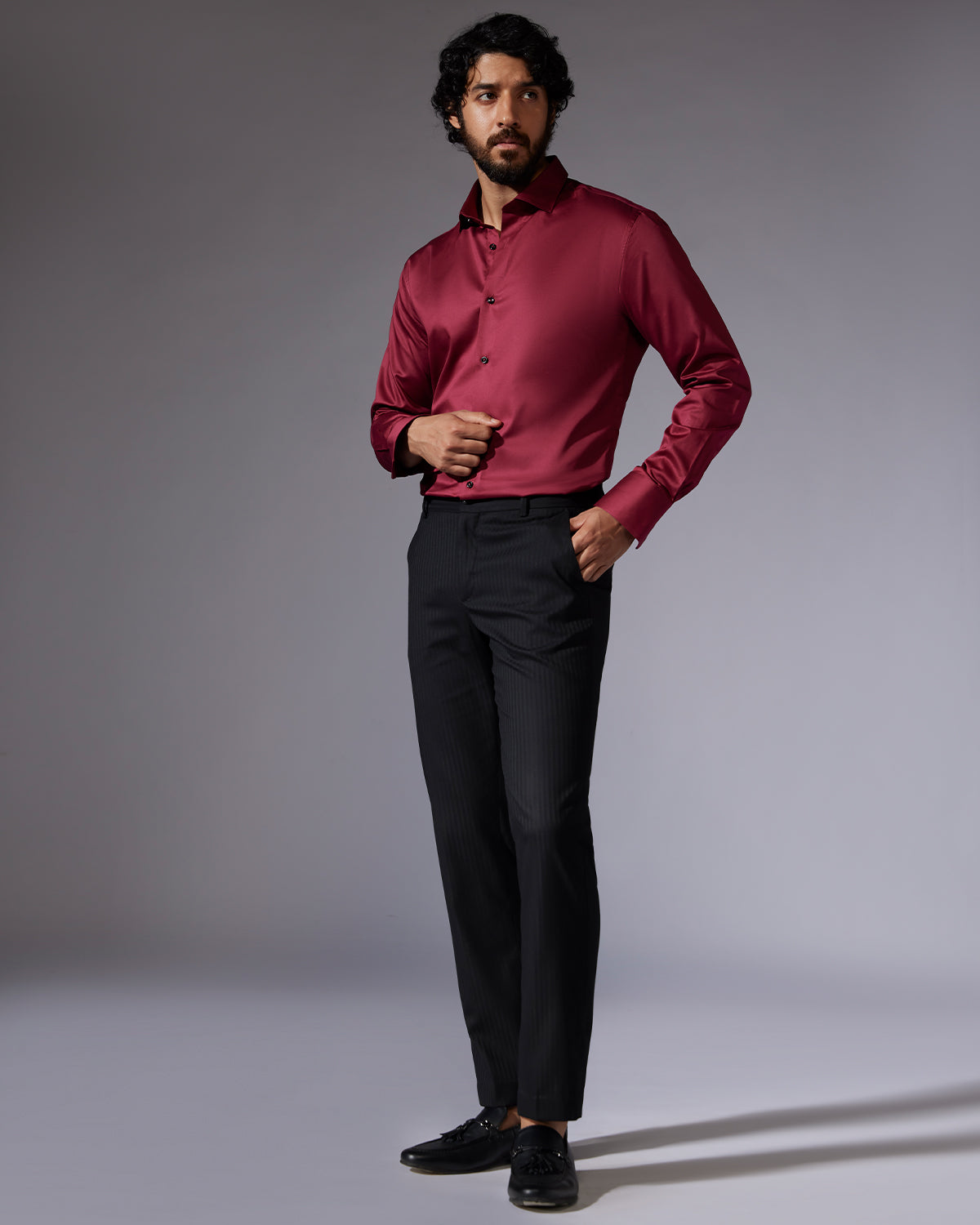 Cotton Satin Shirt - Maroon