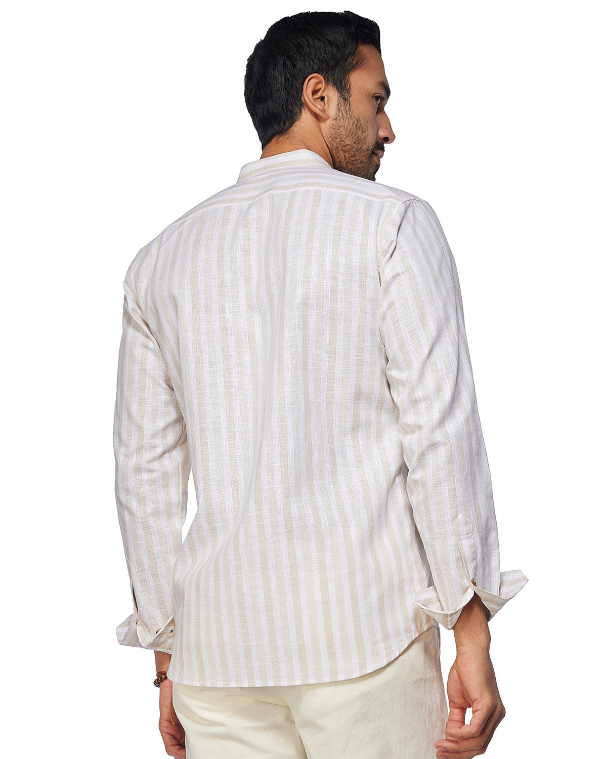 Slubby Cotton Striped Shirt - Beige