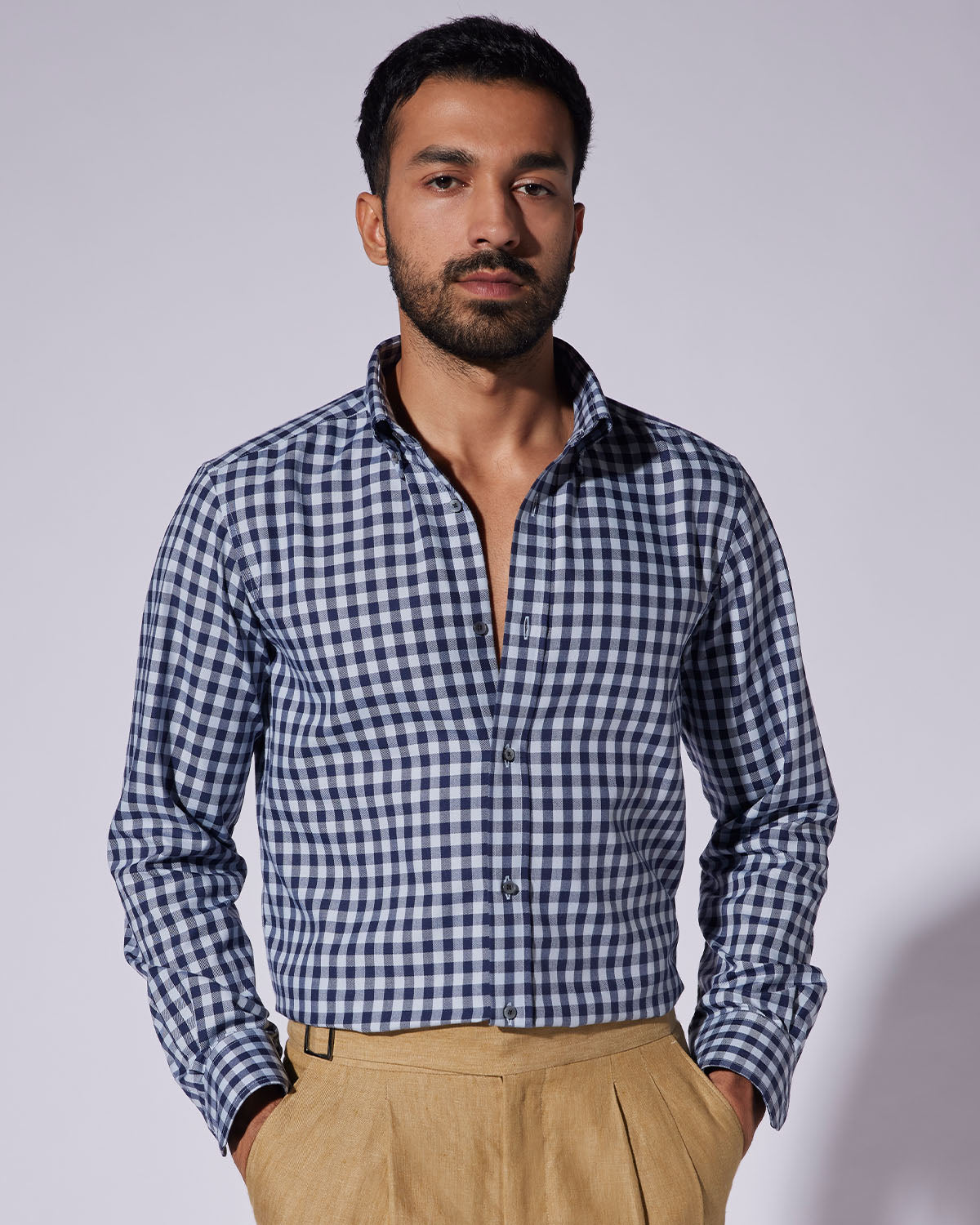 Japanese Twill Checked Shirt - Grey & Navy