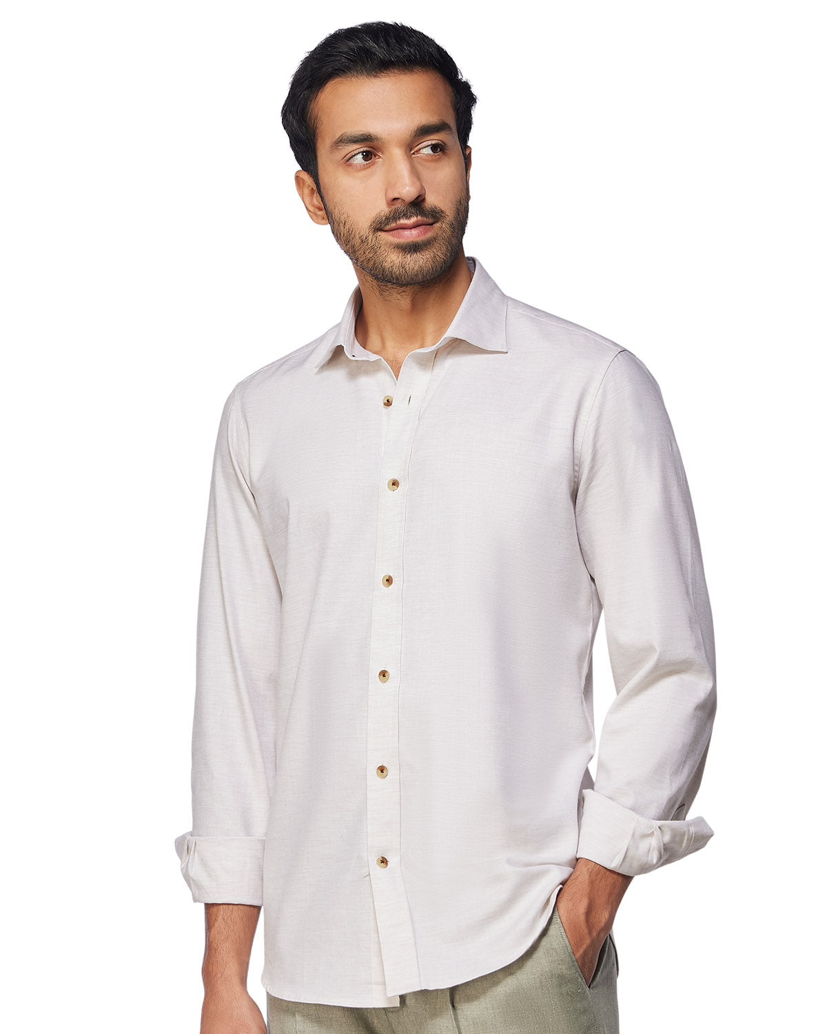 Brushed Twill Shirt - Beige