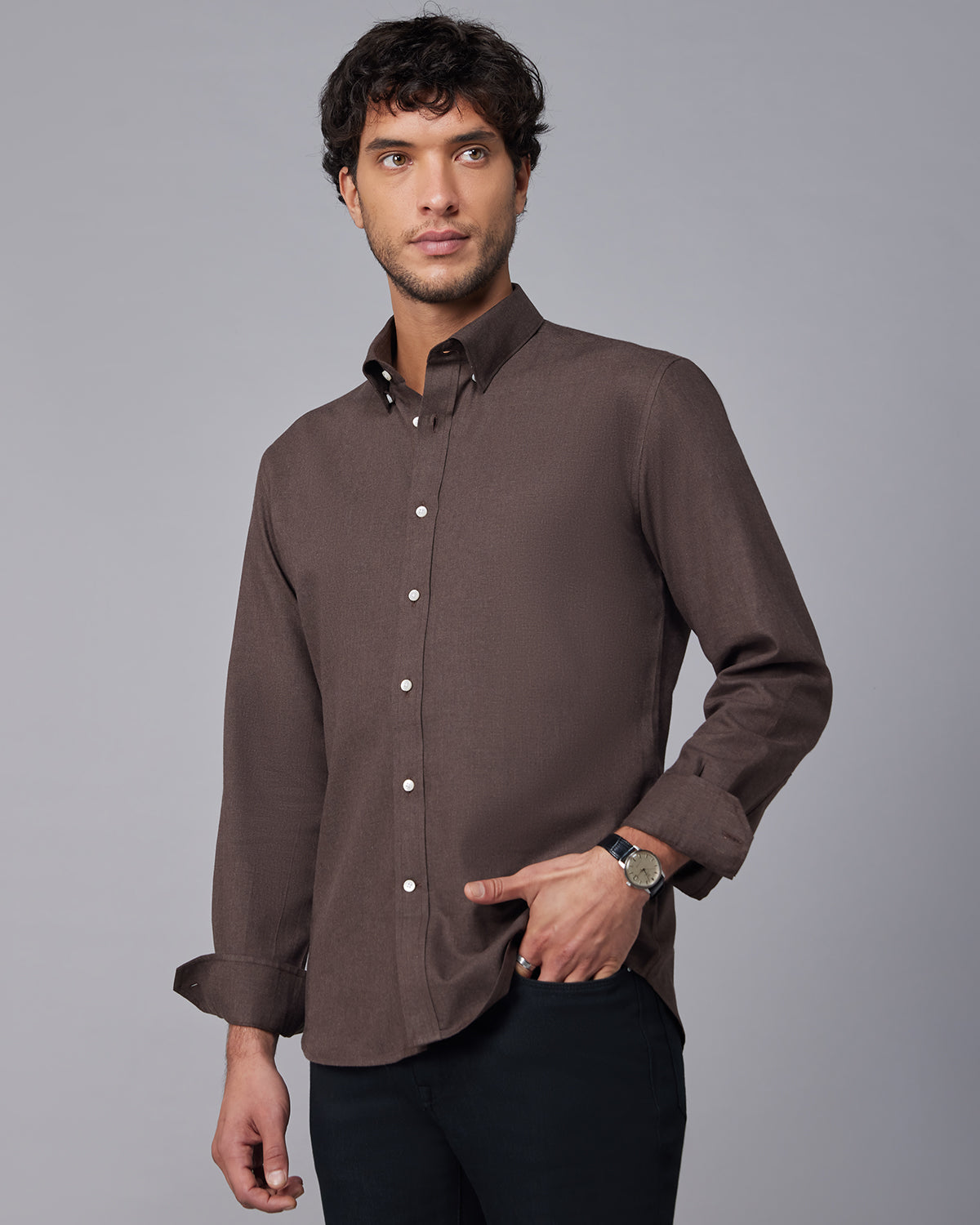 Brushed Twill Shirt - Brown