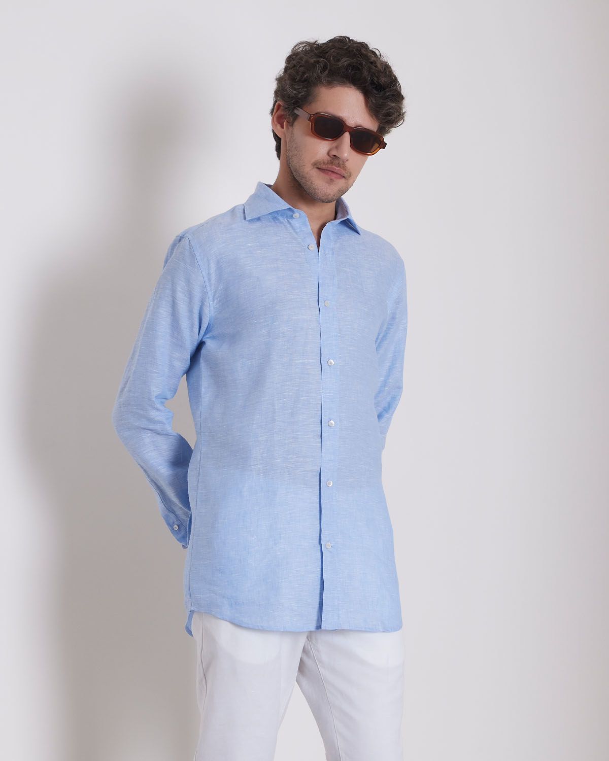 100% Linen Shirt - Light Blue