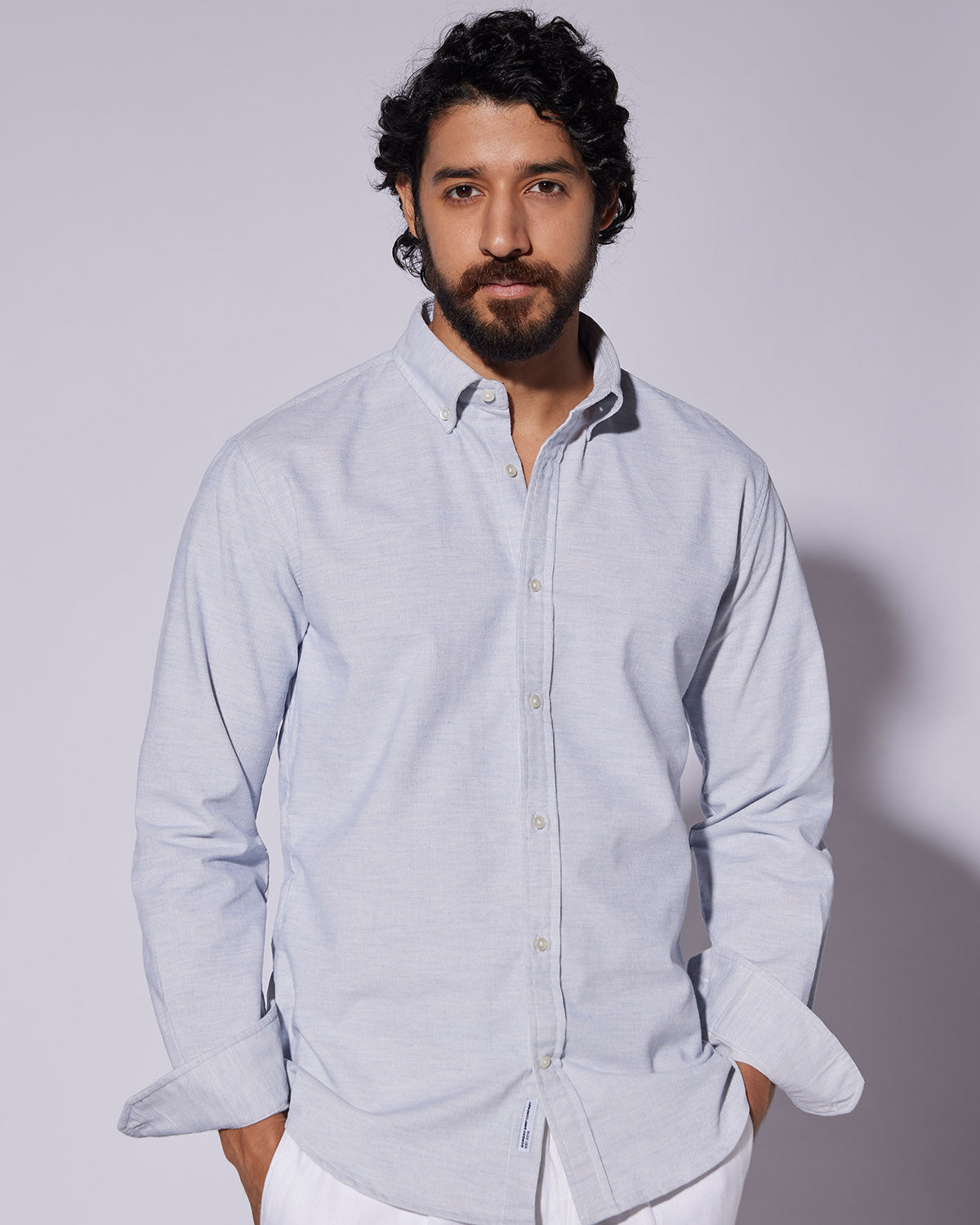 Cotton Corduroy Shirt - Sky Blue Melange