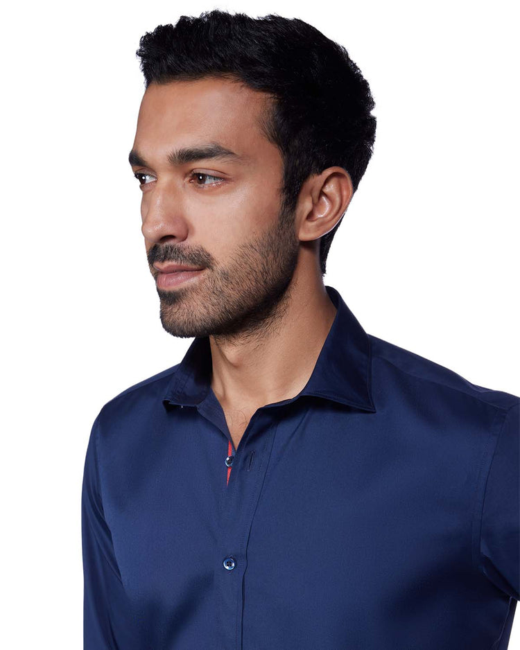 Cotton Poplin Shirt - Navy Blue