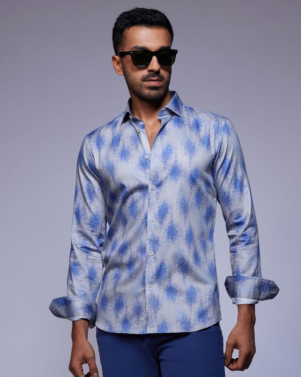 Splatter Printed Shirt - Grey & Blue