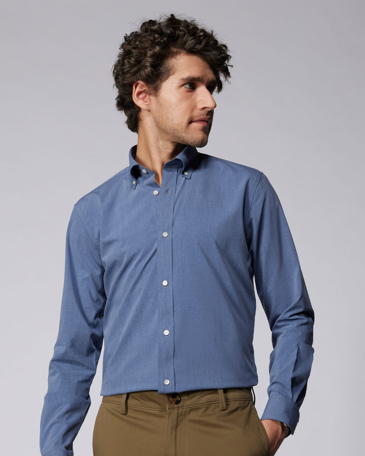 Wrinkle-Free Bamboo-Blend Dobby Shirt - Bluish grey