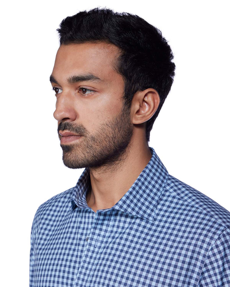 Stretch Oxford Checked Shirt - Blue & Navy