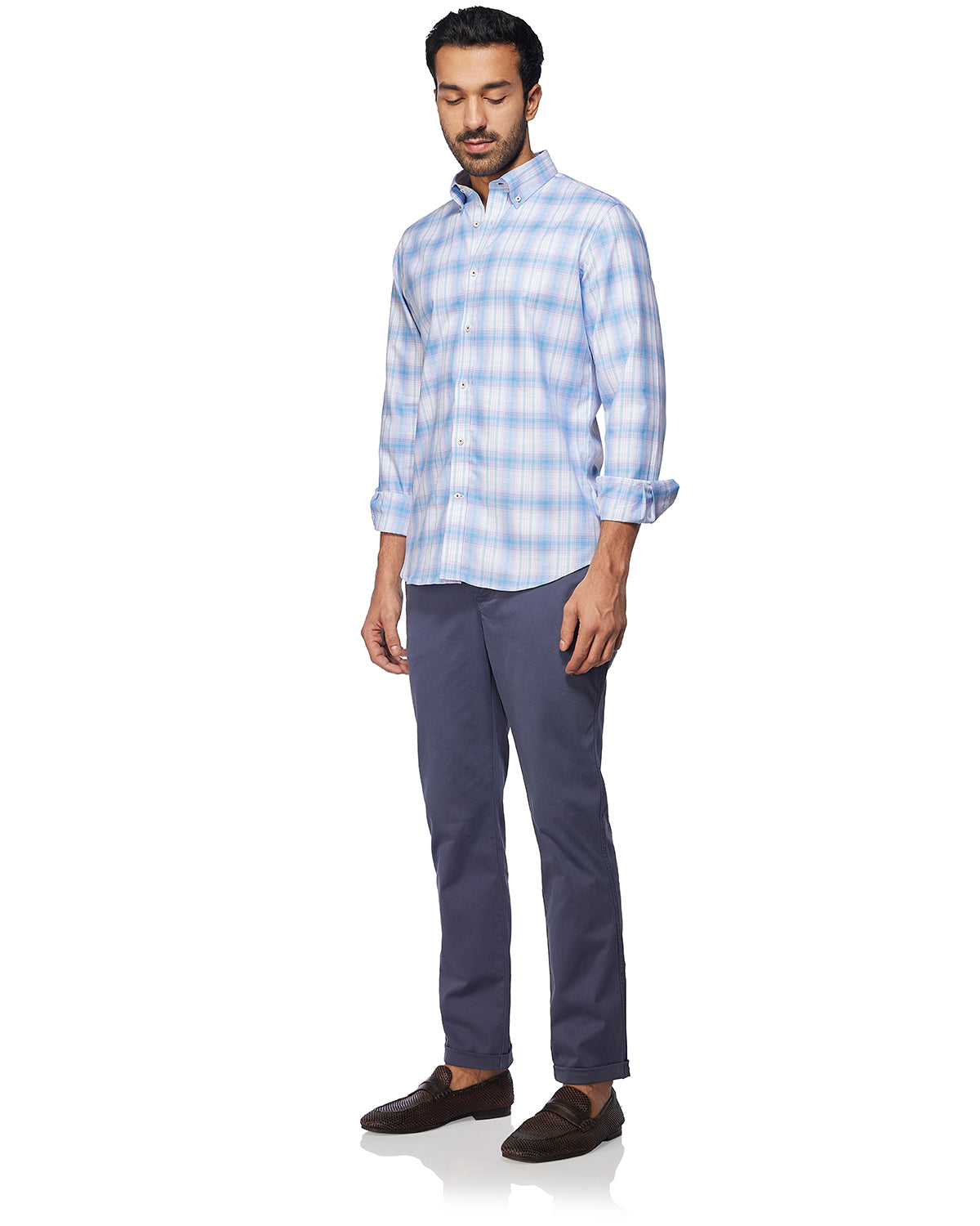 Twill Checked Shirt - Light Blue & Pink