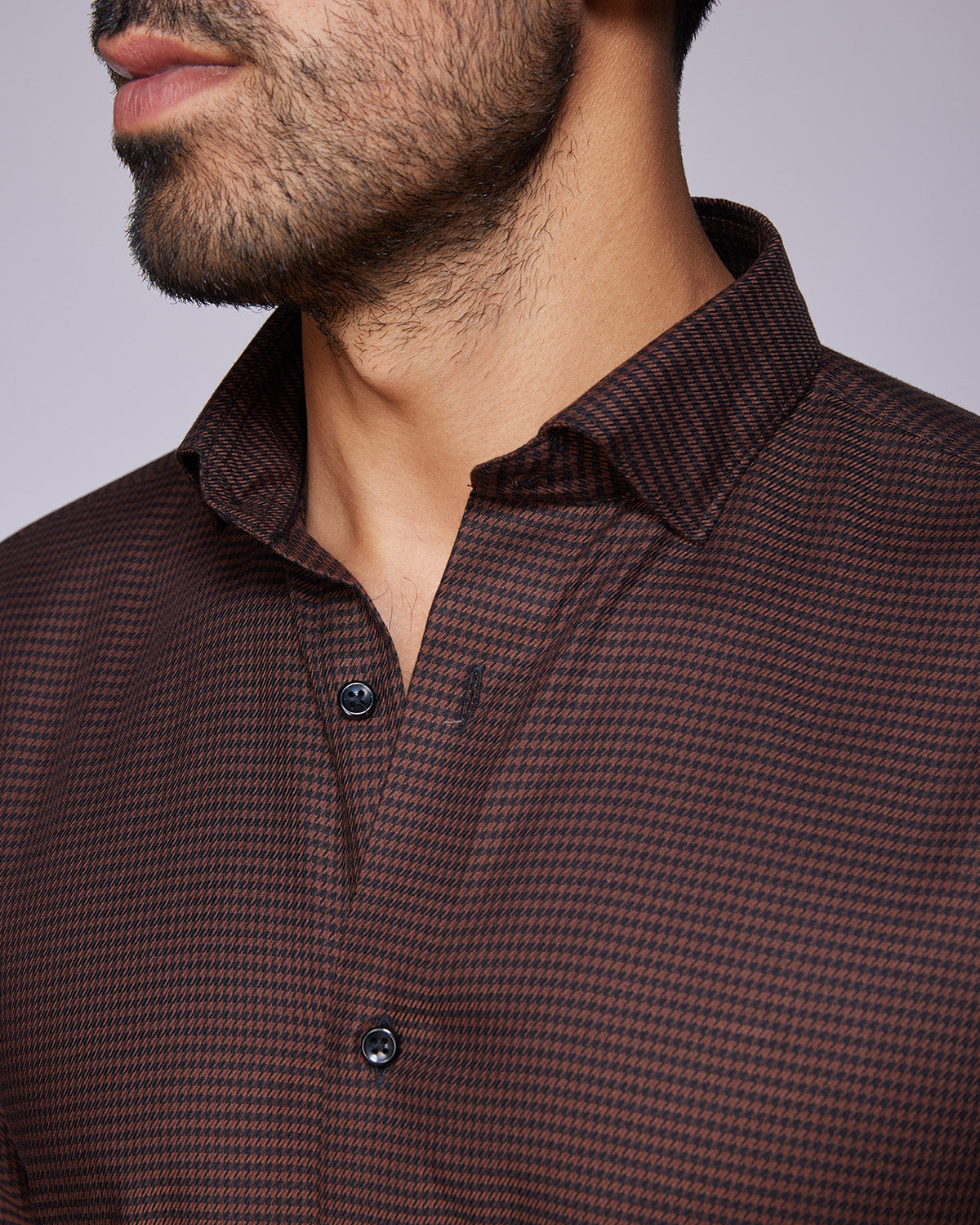 Stretch Houndstooth Shirt - Brown