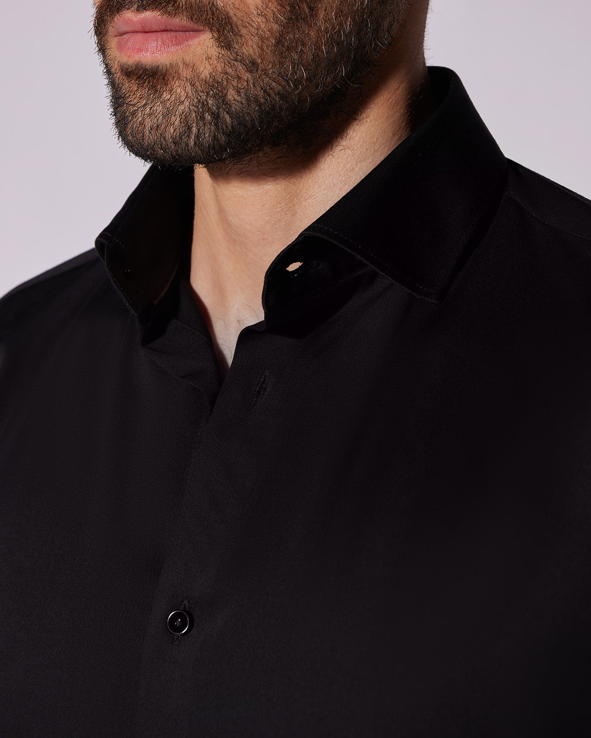 Wrinkle-Free Bamboo-Blend Satin Shirt - Black