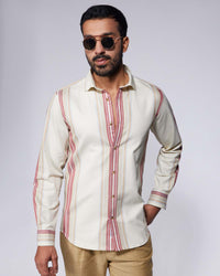 Cotton Striped Shirt - Ecru & Red