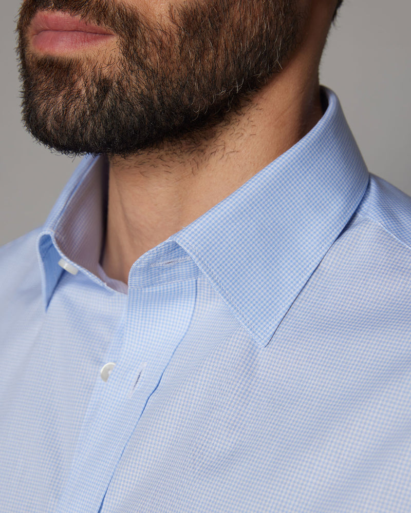 Micro-Checked Shirt - Light Blue