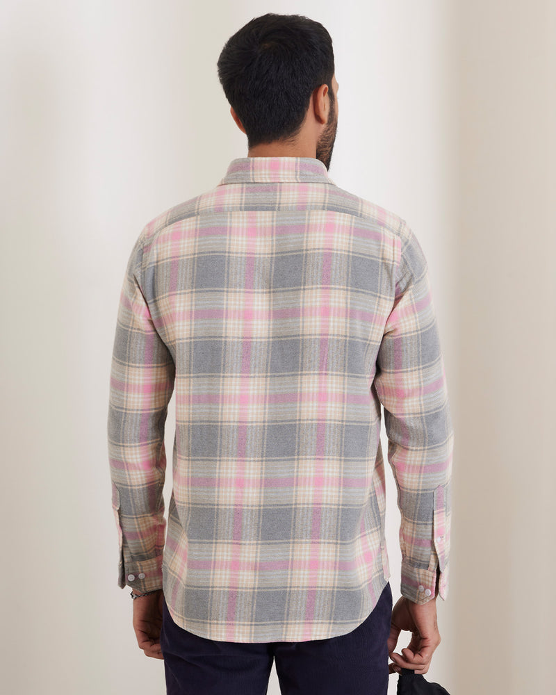 Pink & Beige Flannel Checked Shirt