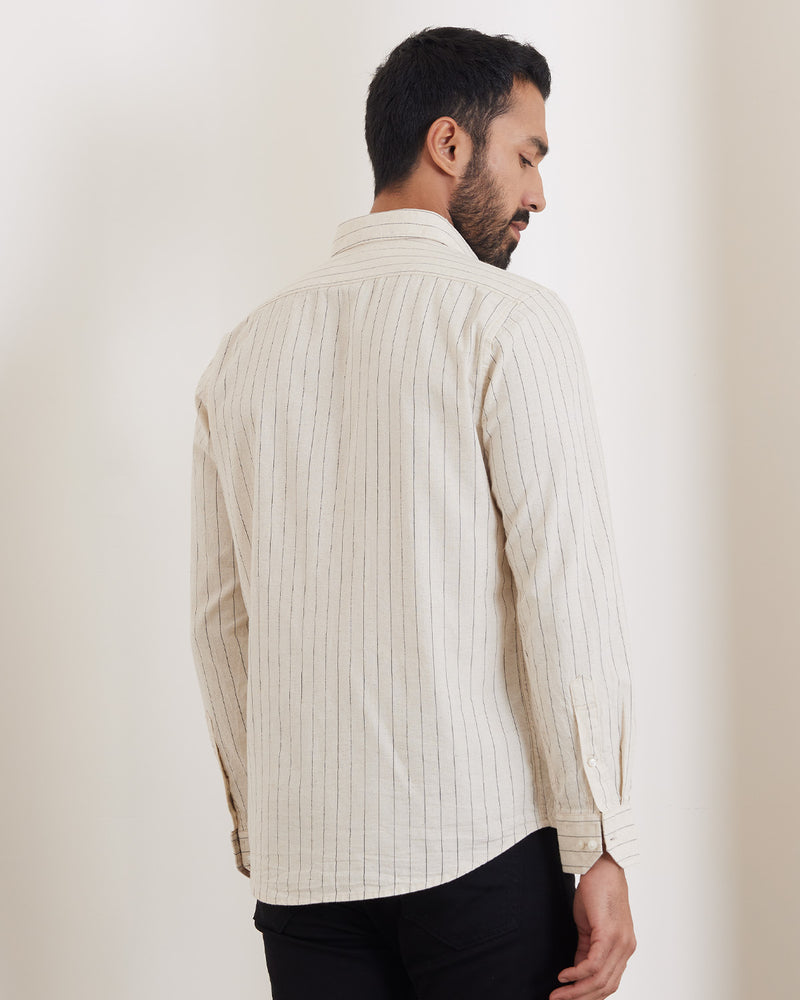 Ecru & Navy Cotton Striped Shirt