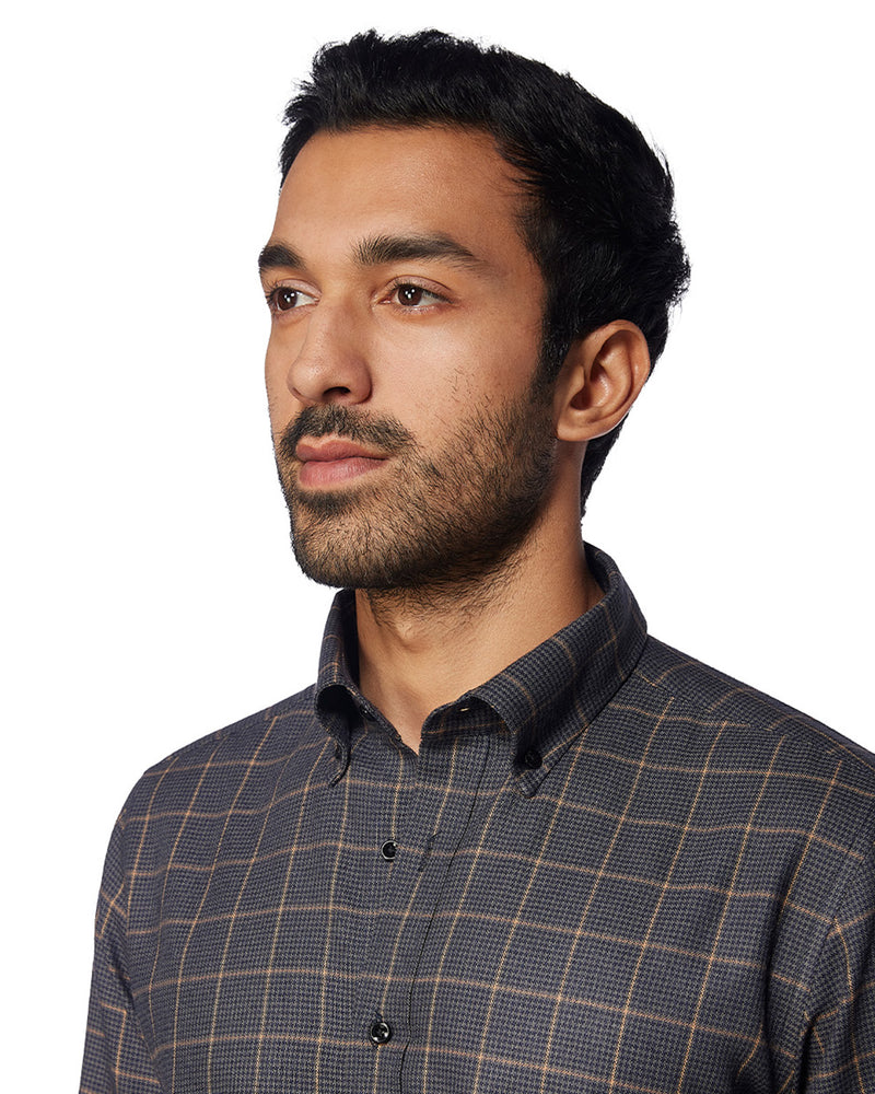 Navy Houndstooth Checked Shirt