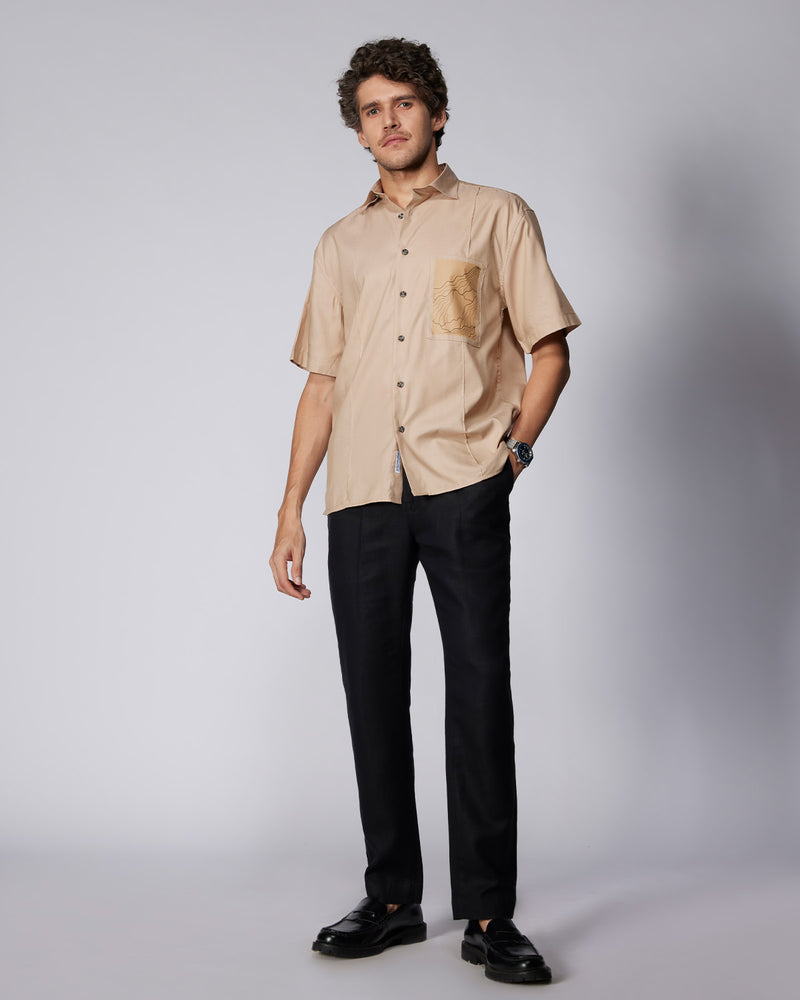 Beige Half-Sleeve Modal Twill Shirt