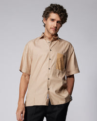 Beige Half-Sleeve Modal Twill Shirt