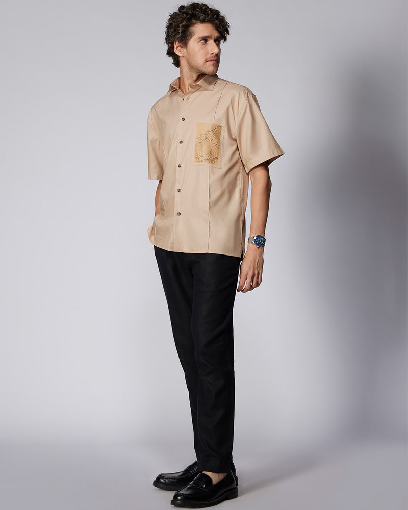 Beige Half-Sleeve Modal Twill Shirt