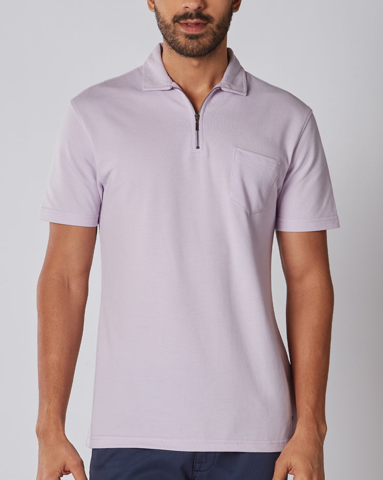 Signature Zipper Polo T-Shirt - Lavender