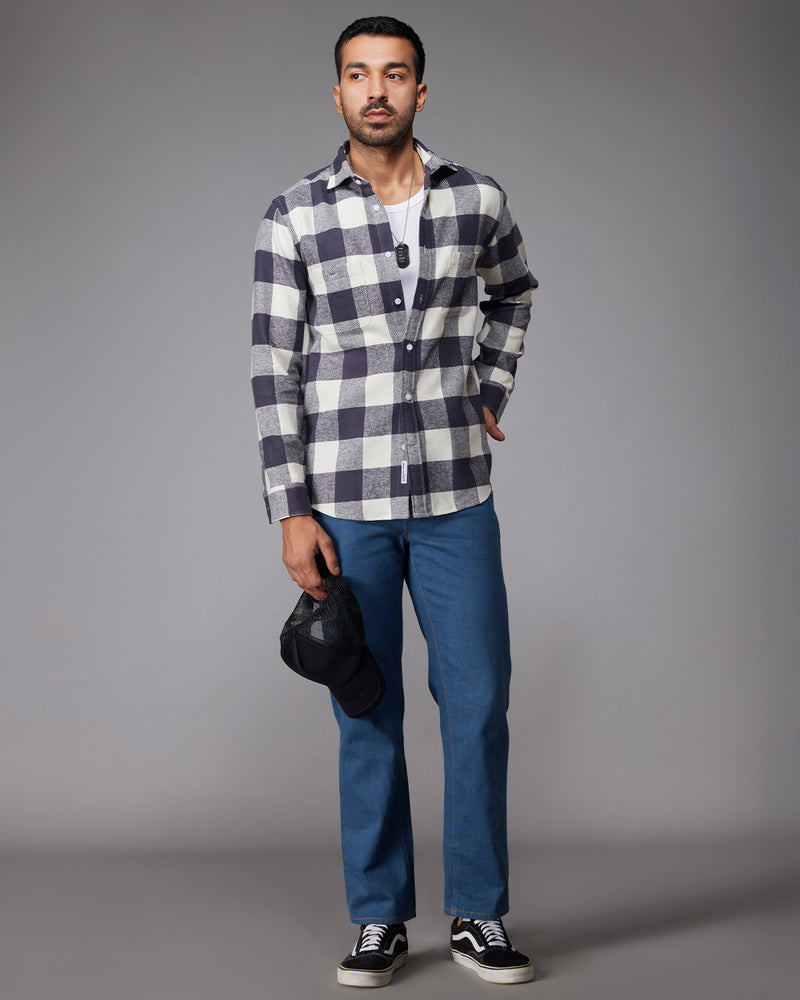 Grey Brushed Twill Checked Shirt