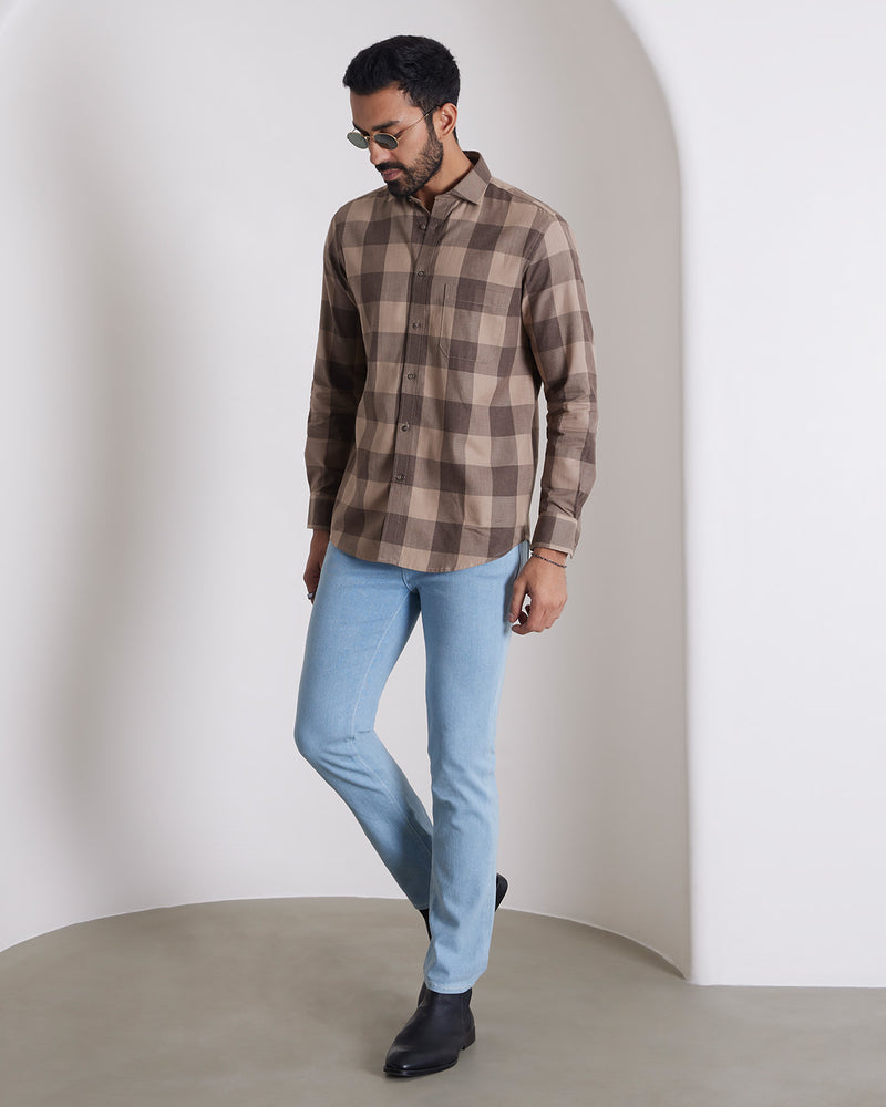 Khaki Twill Checked Shirt