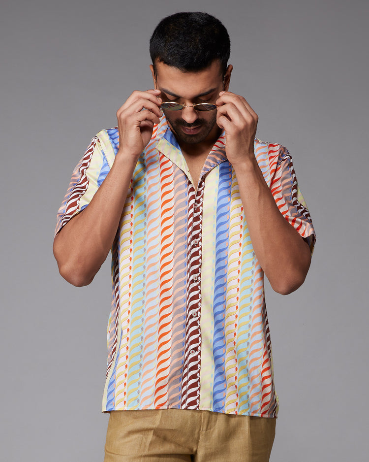 Multicoloured Half-Sleeve Striped Shirt