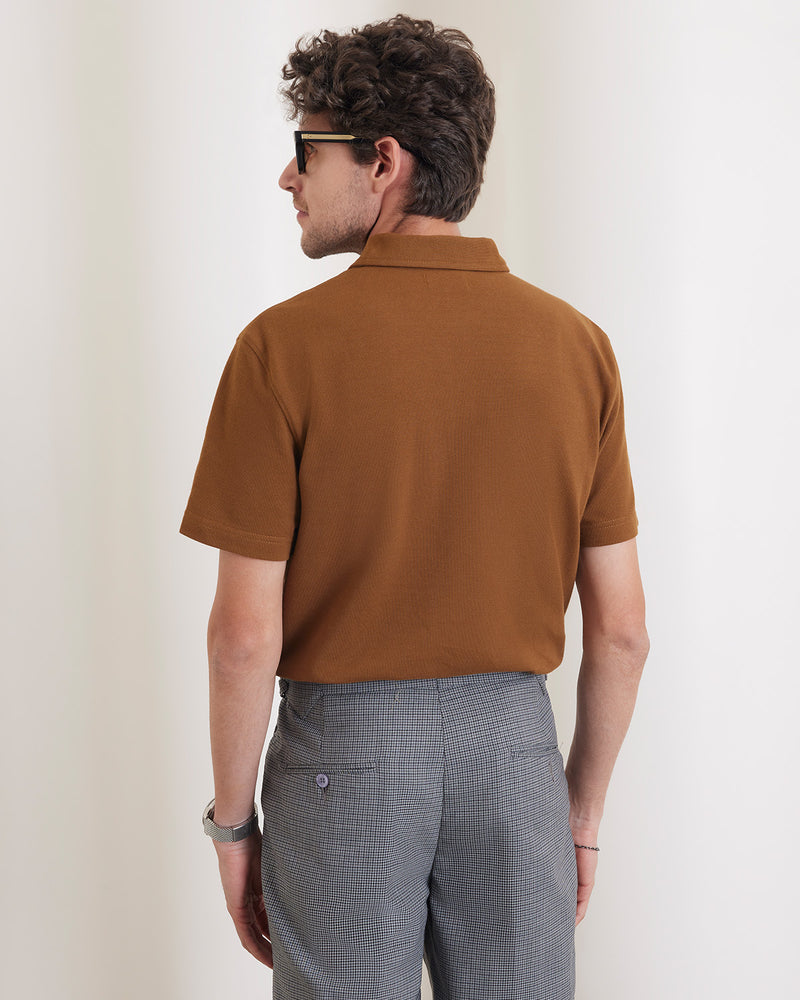 Signature Zipper Polo T-Shirt - Light Brown