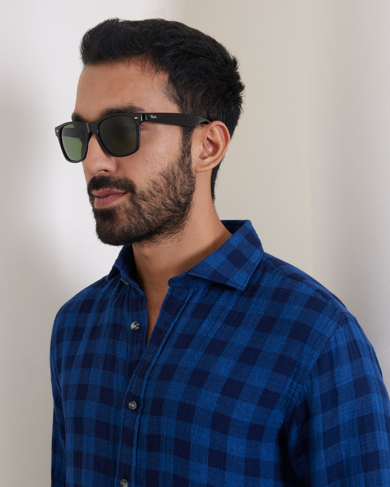 Navy Cotton Checked Shirt