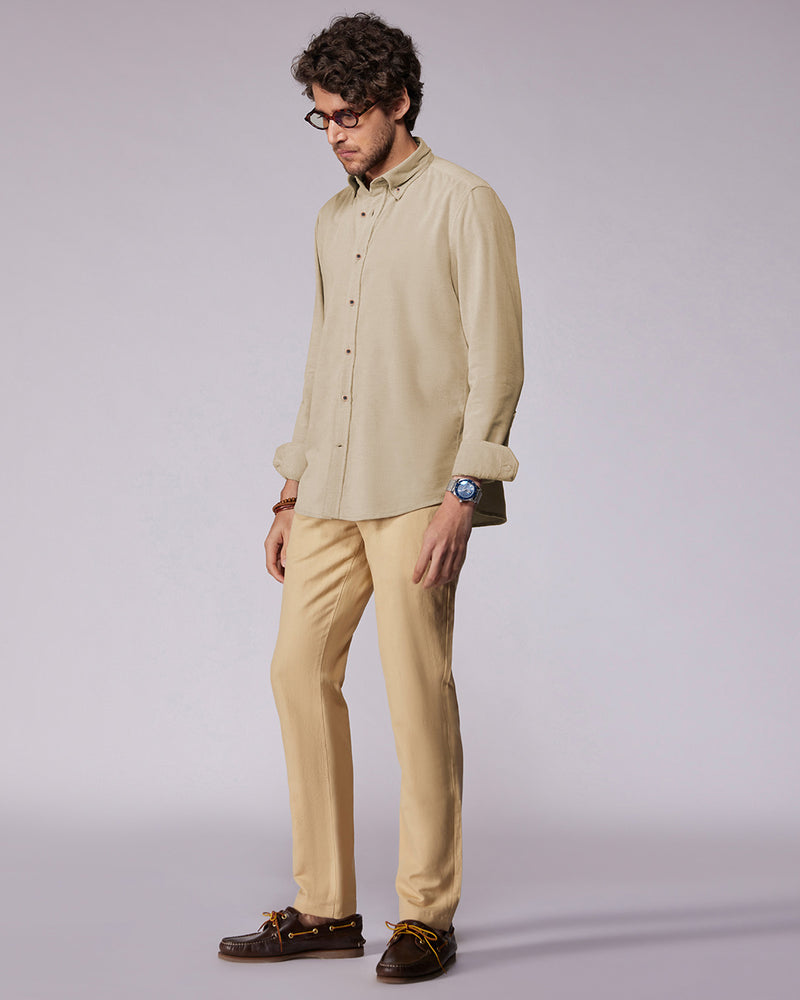 Beige Melange Corduroy Shirt