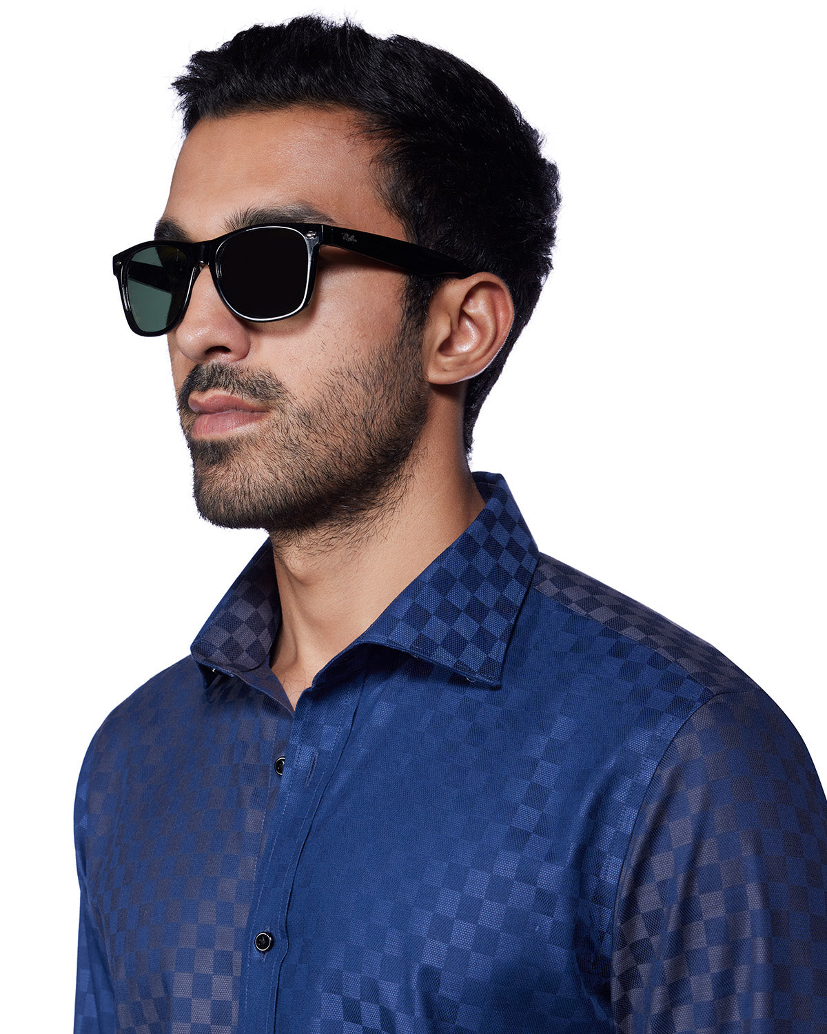 Navy Colour Blocked Dobby Shirt