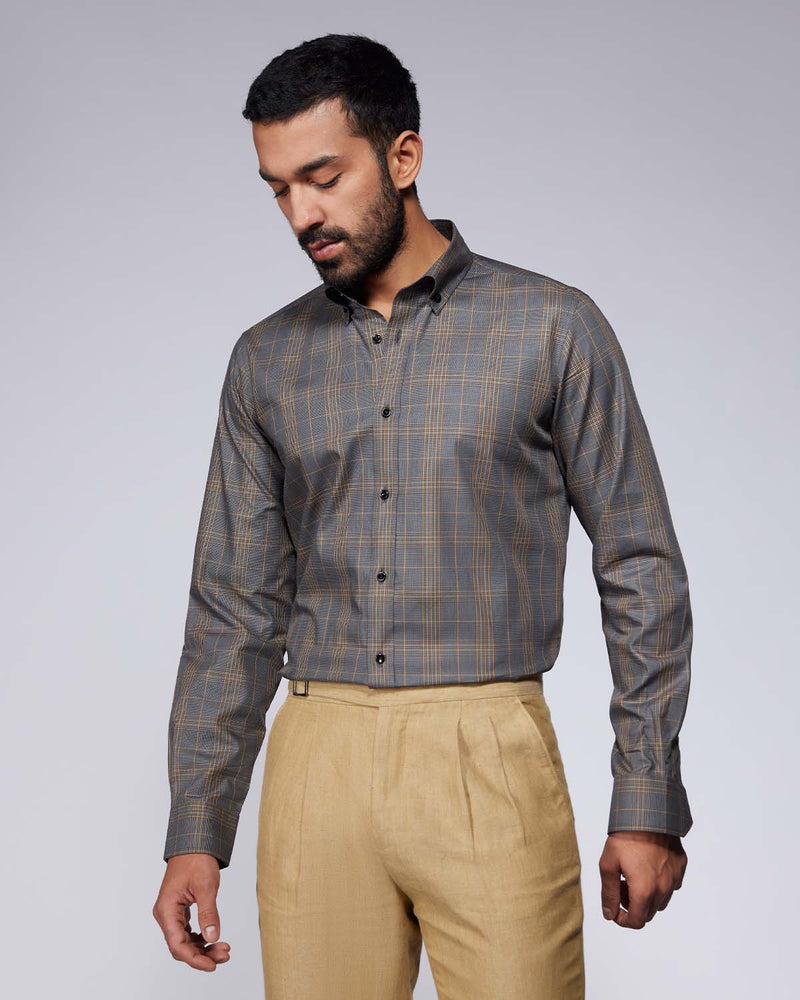 Japanese Glen Plaid Checked Shirt - Grey