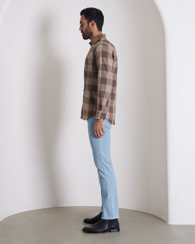 Khaki Twill Checked Shirt