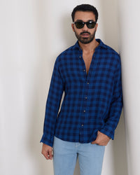 Navy Cotton Checked Shirt