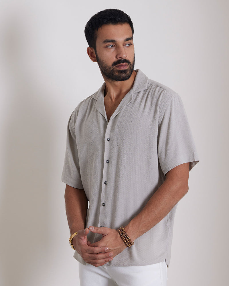 Grey Half-Sleeve Rayon Dobby Shirt