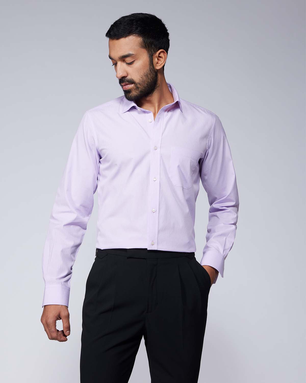 Cotton Micro-Checked Shirt - Lavender