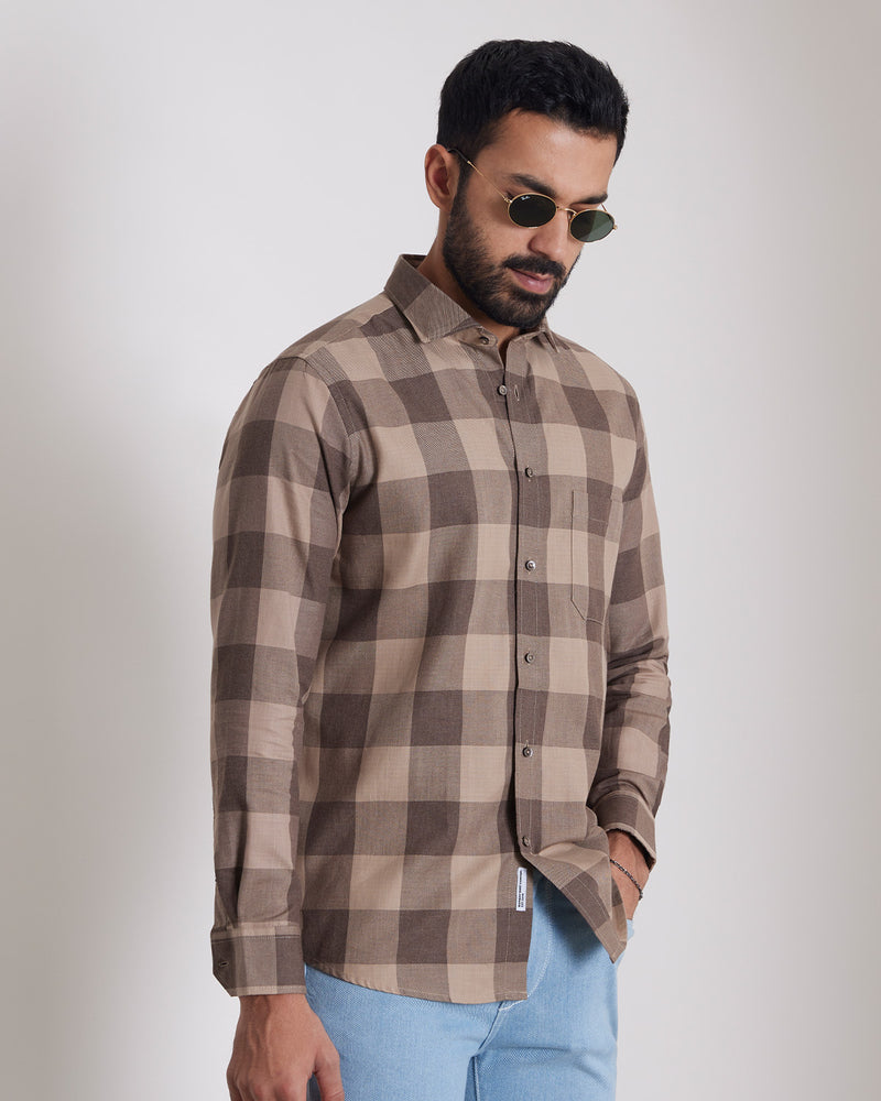 Khaki Twill Checked Shirt