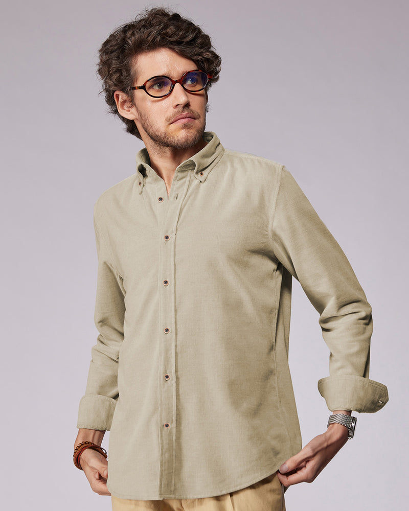 Beige Melange Corduroy Shirt