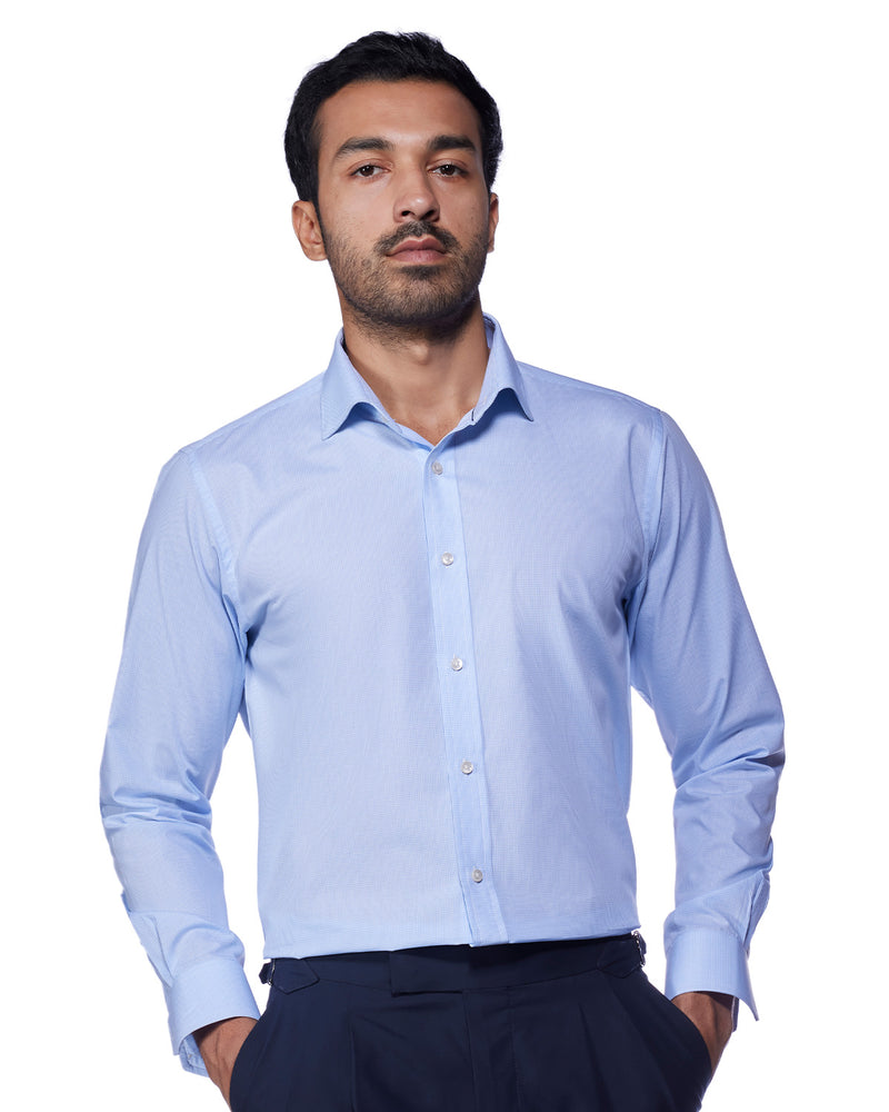 Light Blue Micro-Checked Shirt