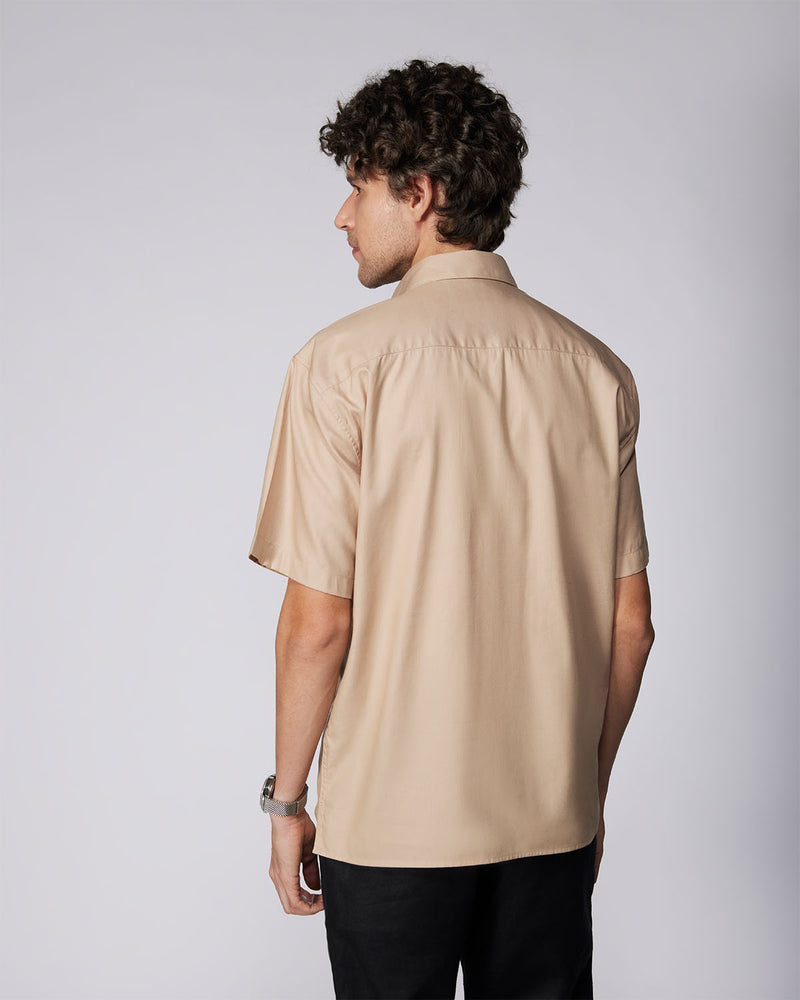 Beige Half-Sleeve Modal Twill Shirt