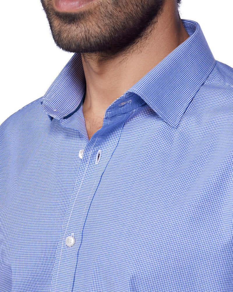 Mid Blue Micro-Checked Shirt