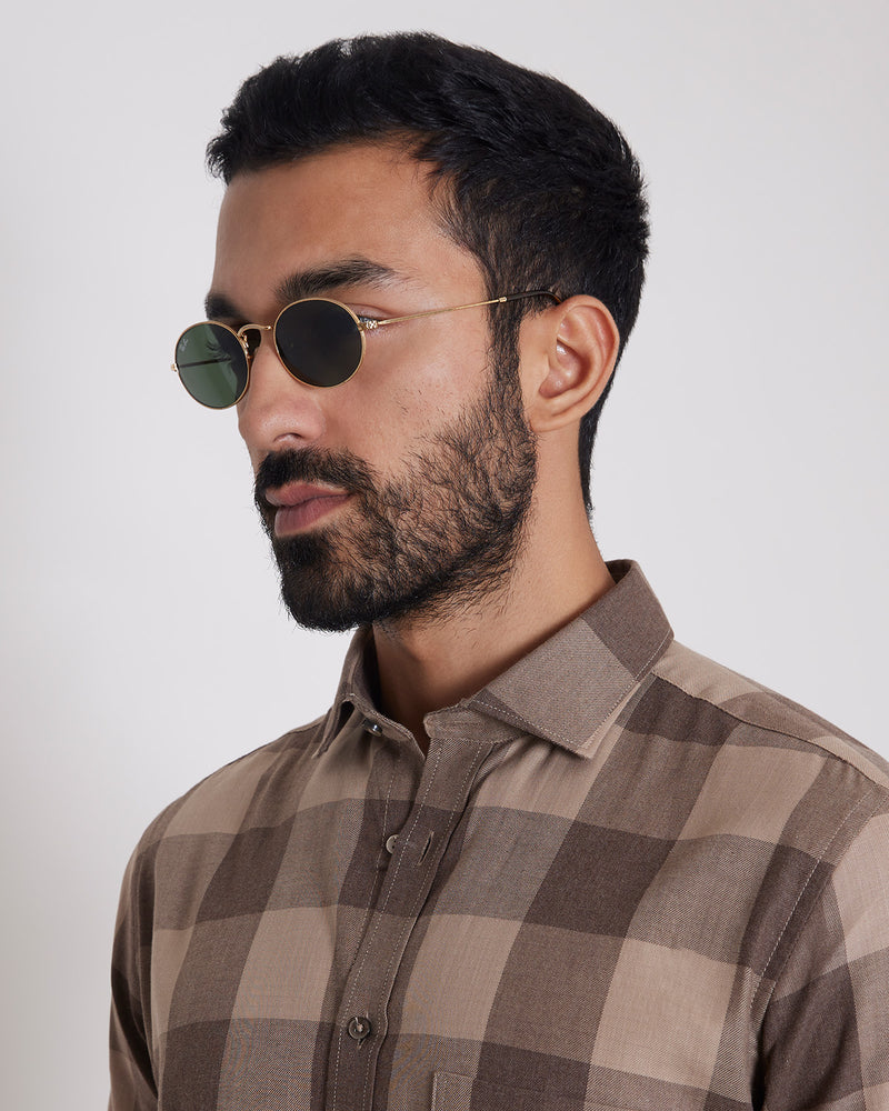 Khaki Twill Checked Shirt