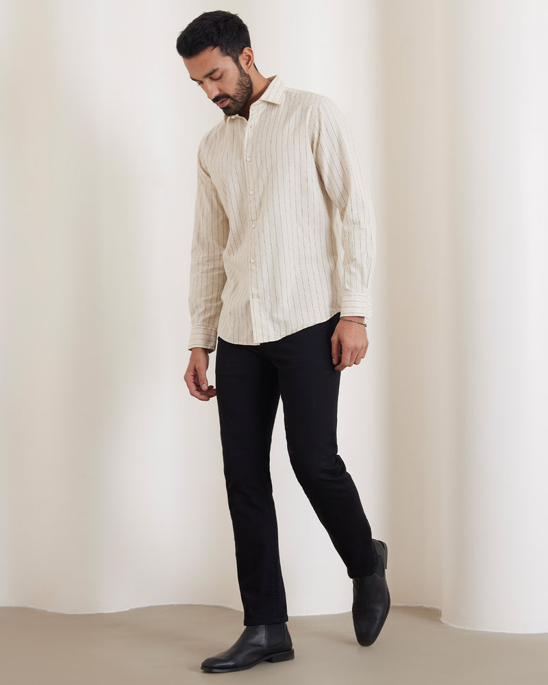 Ecru & Navy Cotton Striped Shirt