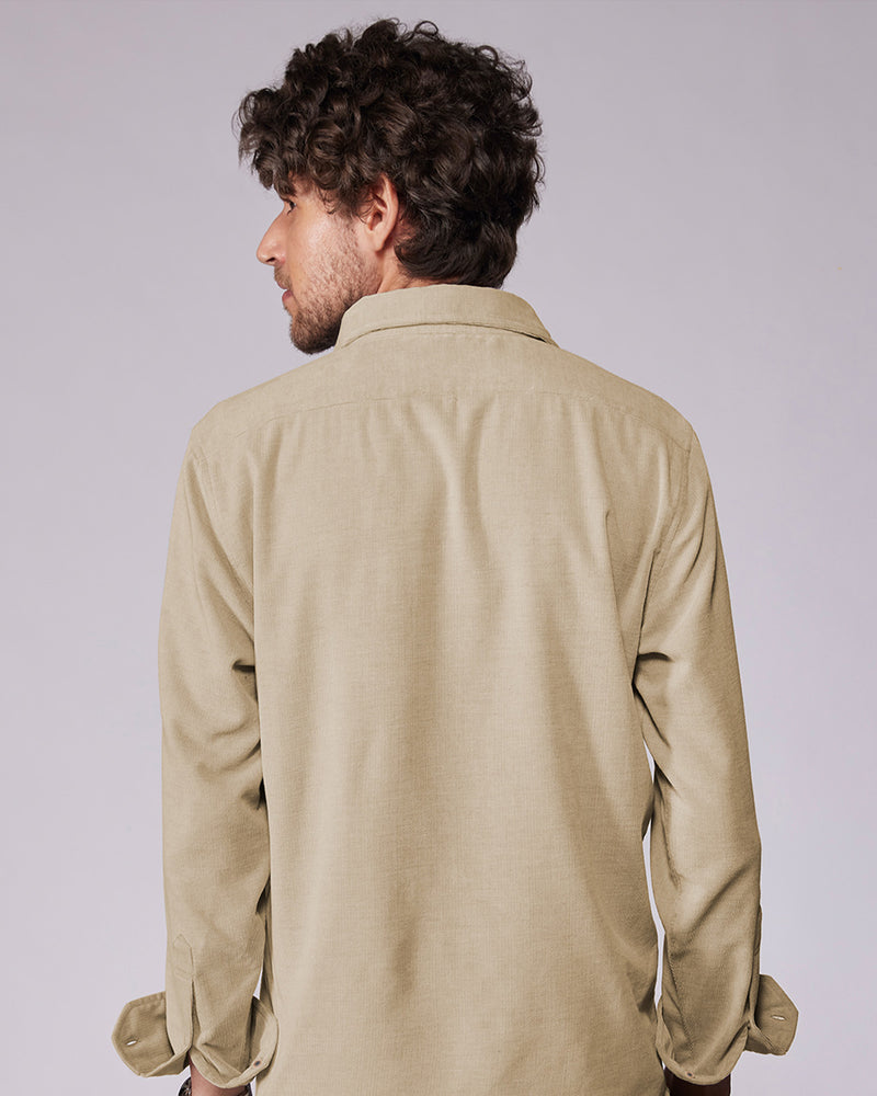 Beige Melange Corduroy Shirt