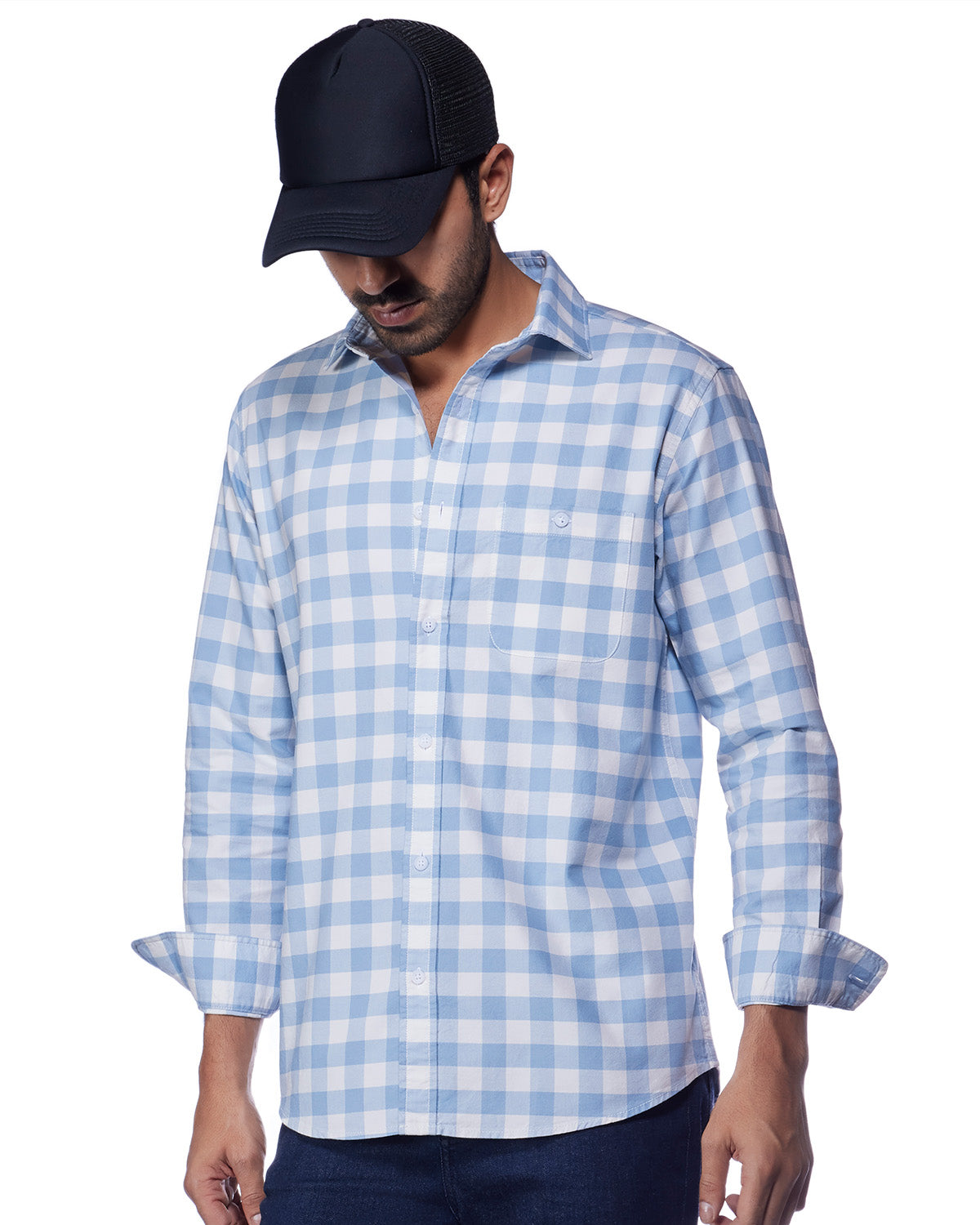 Light Blue Oxford Checked Shirt